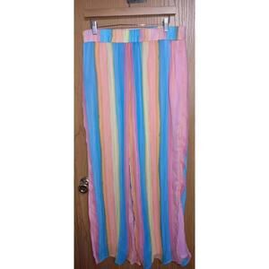 Cato Wide Leg Pants Womens Size Large Rainbow Stripes Pastel Watercolor Sheer...